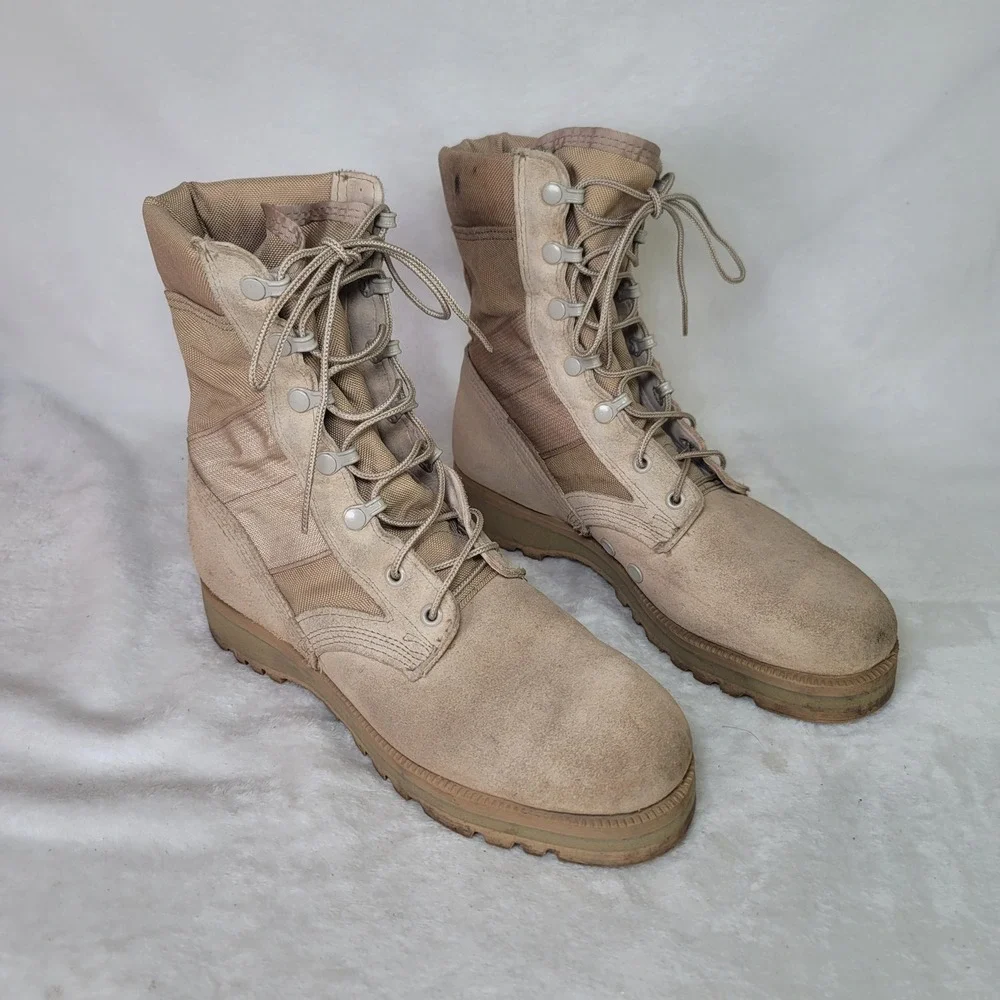 Y2K Tactical Vibram Desert Military Boots Mens Tan Suede Nylon Combat Cordura